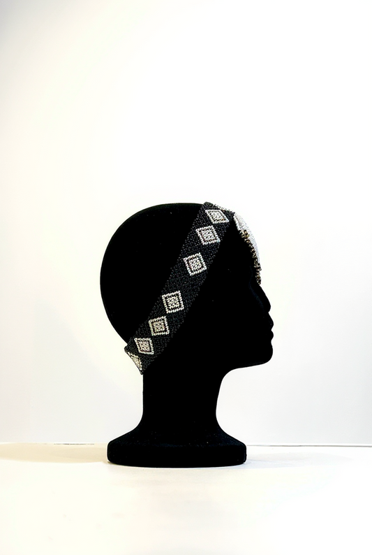 Beaded Headband Black & white